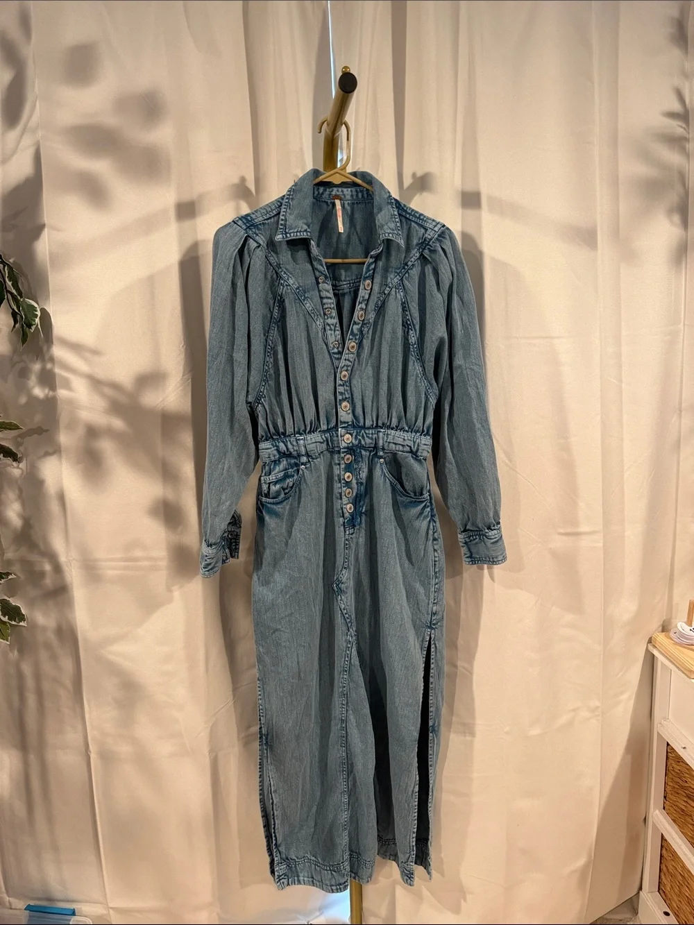 FREE PEOPLE Mad Love Light Blue Denim Midi Dress XS